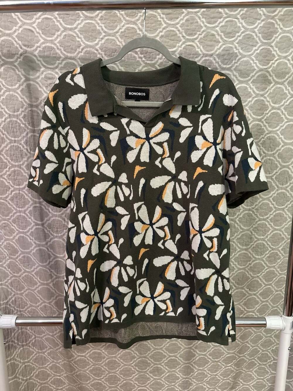 Bonobos Floral Sweater Polo Forest Green Retro Floral Size L